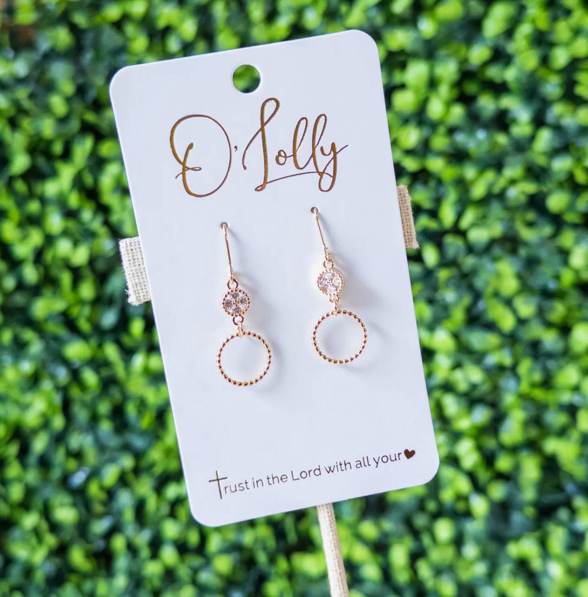 Petite crystal halo circle dangle earrings for women by O'Lolly Jewelry, featuring sparkling crystal accents and elegant design.