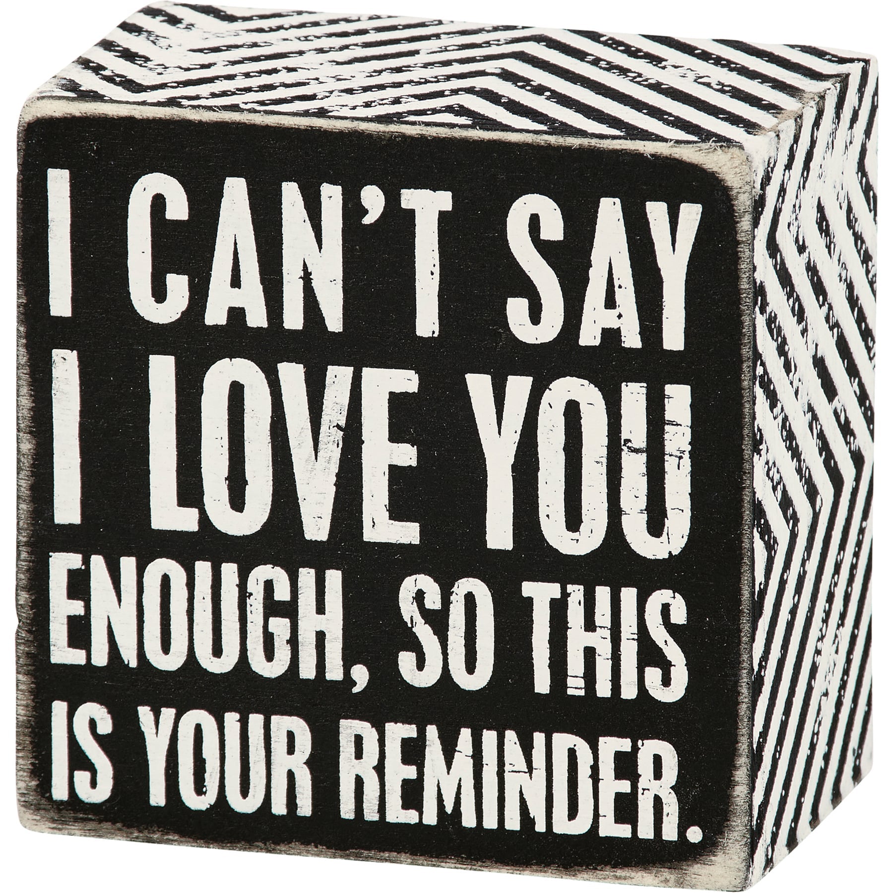 Primitives by Kathy I Love You Reminder mini wood box sign with distressed black and white decor, perfect for heartfelt home decor.