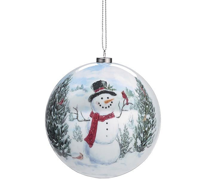 Burton+Burton snowman and cardinal 4-inch Christmas ornament with gift box, festive holiday decor for Christmas celebrations