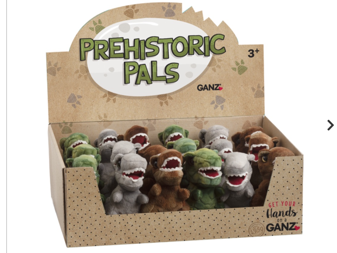 Colorful plush dinosaur toys from GANZ's Mini Plush Dinosaurs Prehistoric Dino Pals collection, featuring soft fabric and detailed designs.