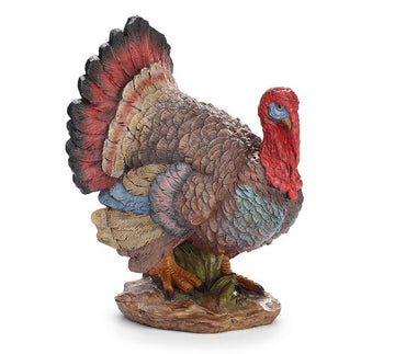 Colorful resin turkey figurine by Burton+Burton, 9.75 inches tall, decorative home decor with detailed, vibrant design.