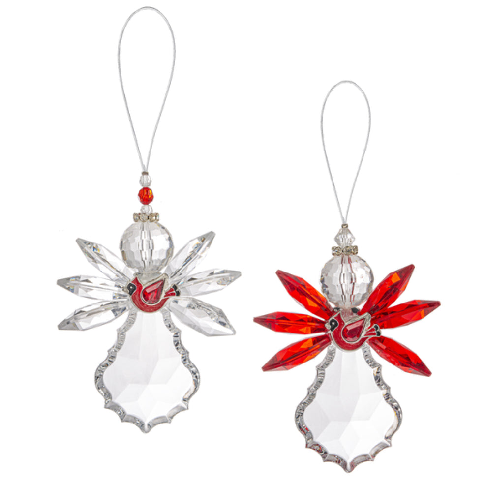 Double-sided GANZ angel holding a cardinal Christmas ornament, 4.5 inches, festive holiday decor with angel and bird details.