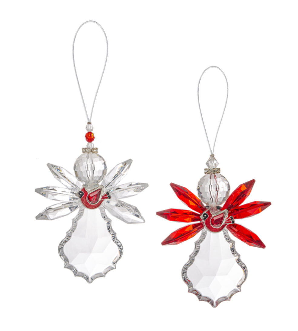Double-sided GANZ angel holding a cardinal Christmas ornament, 4.5 inches, festive holiday decor with angel and bird details.
