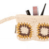 Cotton crochet sunflower wristlet clutch purse with zipper, stylish women's accessory by Primitives by Kathy, featuring a bright sunflower design.
