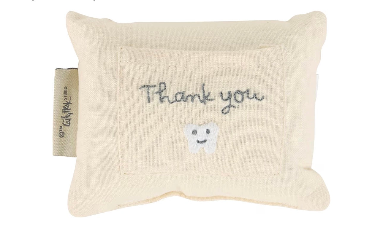 Primitives by Kathy puppy tooth fairy pillow made of embroidered cotton-linen, a charming baby gift keepsake for lost teeth.