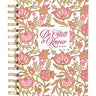 Pink floral spiral journal with gold binding, titled "Be Still and Know," designed by Christian Art Gifts for reflection and note-taking.