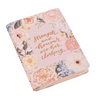 Pink floral faux leather journal with zipper closure by Christian Art Gifts, featuring strength and honor design.