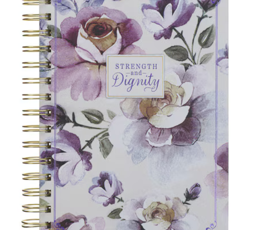 Purple rose spiral journal by Christian Art Gifts, hardcover Proverbs-themed notebook for women’s gifts and stationery.