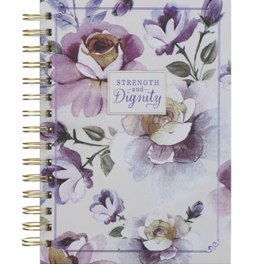 Purple rose spiral journal by Christian Art Gifts, hardcover Proverbs-themed notebook for women’s gifts and stationery.
