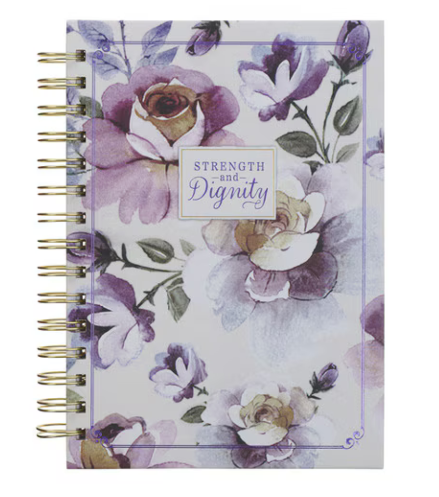 Purple rose spiral journal by Christian Art Gifts, hardcover Proverbs-themed notebook for women’s gifts and stationery.