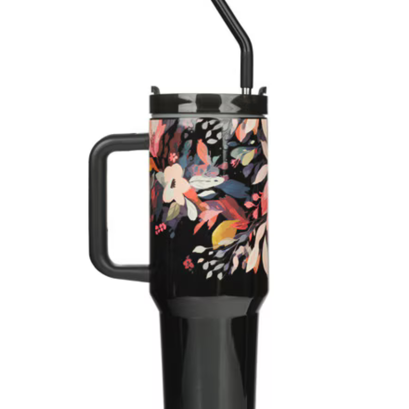 Christian Art Gifts Floral The Plans 40 oz stainless steel travel tumbler with scripture design, ideal for on-the-go drinkware.