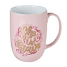 Pink ceramic coffee mug with gold foil lettering "She is Brave" by Christian Art Gifts, featuring a stylish and inspiring design.