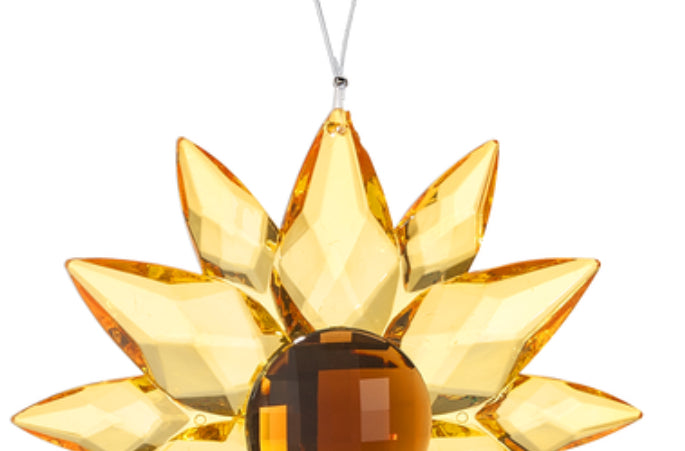Medium acrylic sunflower ornament from GANZ, decorative yellow flower with green leaves, ideal for home decor.