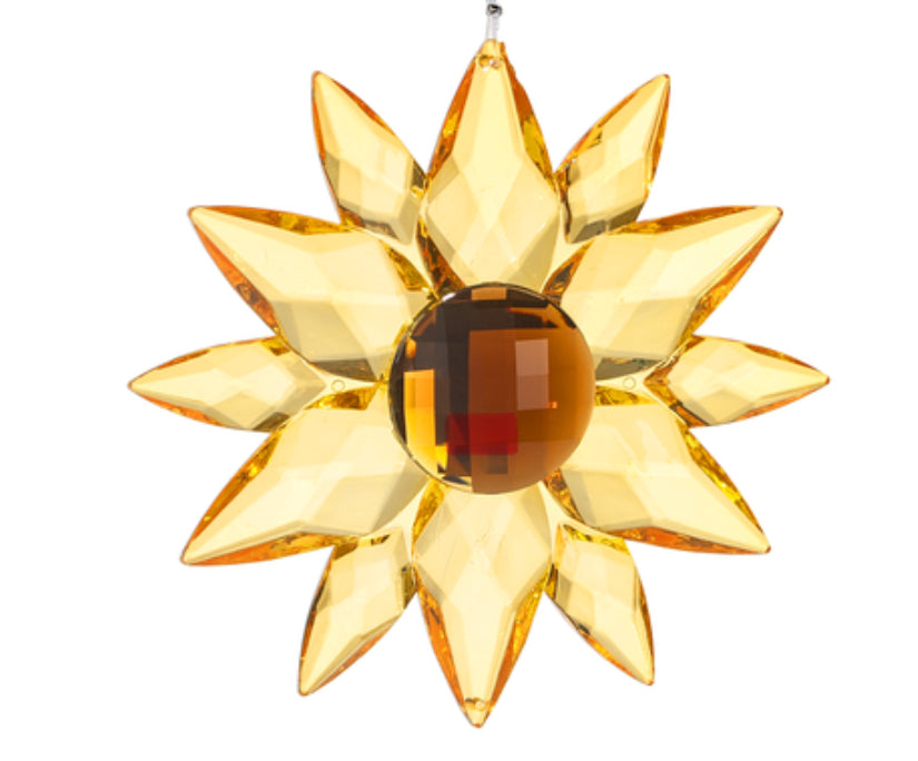 Medium acrylic sunflower ornament by GANZ, decorative yellow sunflower with detailed petals for home decor.