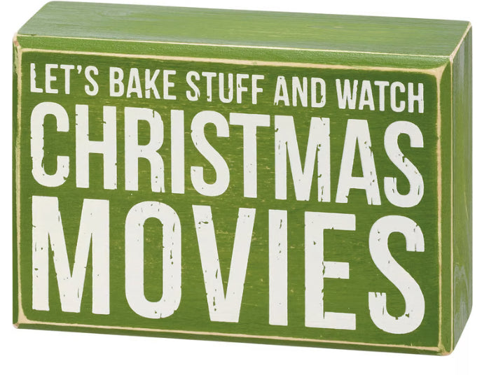 Primitives by Kathy Christmas movie socks and holiday baking decor box sign set for festive holiday decorating.