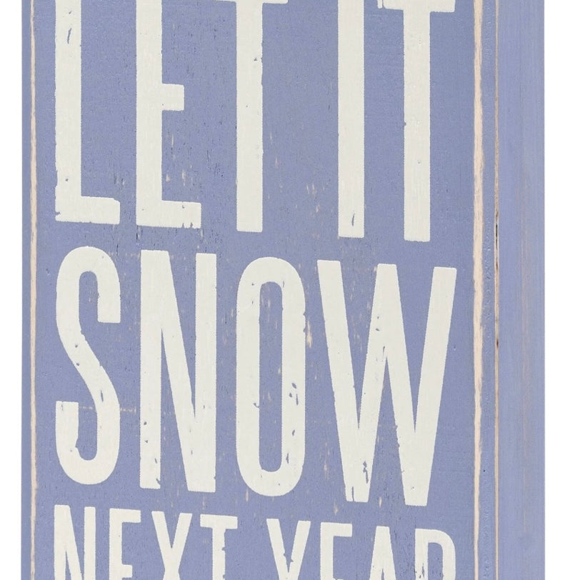 Primitives by Kathy Let It Snow Christmas socks and box sign set with festive winter decor for tiered trays.