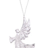 Acrylic angel ornament hanging as Christmas decor, featuring a detailed angel figure with wings, by GANZ for holiday decoration.