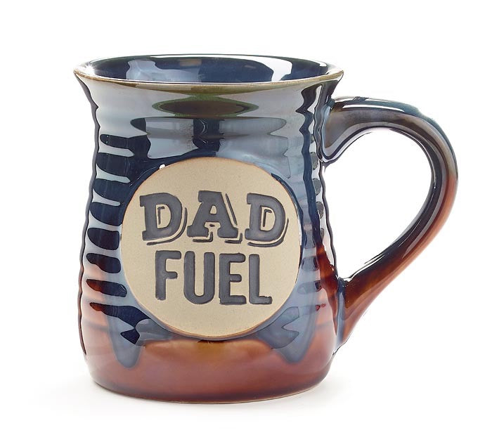 Hand-painted porcelain Dad Fuel coffee mug by Burton+Burton, 14 oz drinkware with detailed design and vibrant colors.