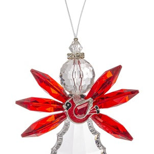 Double-sided GANZ angel holding a cardinal Christmas ornament, 4.5 inches tall, festive holiday decor with detailed angel and bird design.
