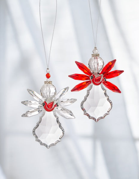 Double-sided GANZ angel ornament holding a cardinal, 4.5 inches, festive Christmas decor with detailed angel and bird design.