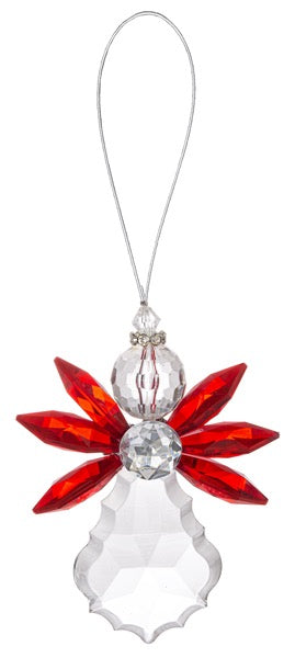 Double-sided GANZ angel holding a cardinal Christmas ornament, 4.5 inches tall, festive holiday decor for seasonal decorating.