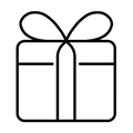 Black line drawing of a gift box with a bow on a white background